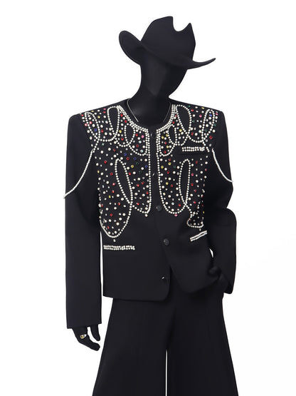 Rhinestone Pearl Decor Tailored Jacket WN23699