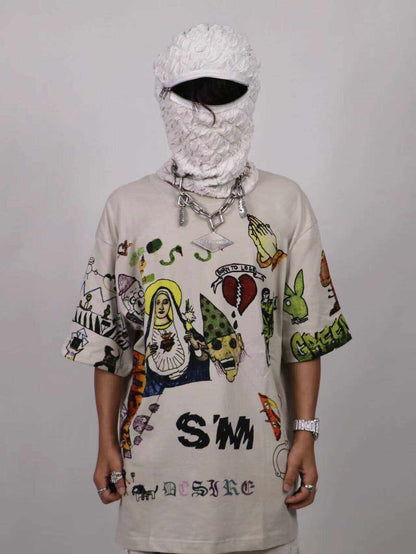 Graffiti Paint Print Short Sleeve T-Shirt WN24123