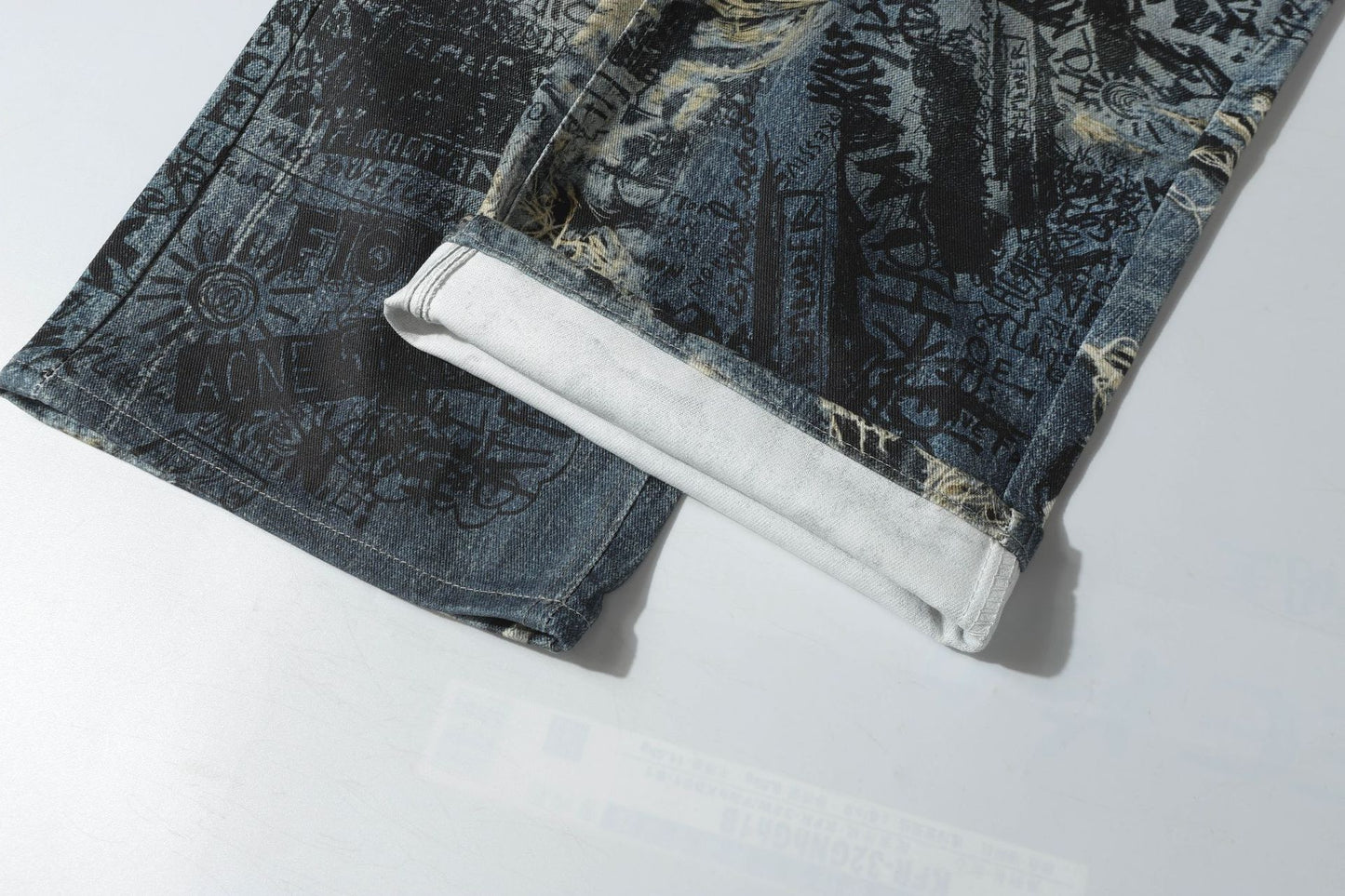 3D Graffiti Print Washed Wide Leg Denim Jeans WN18595