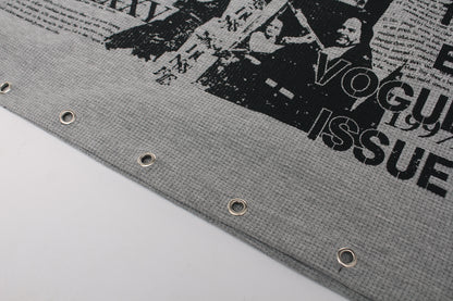 Waffle Newspaper Print Studs Short Sleeve T-Shirt WN25995