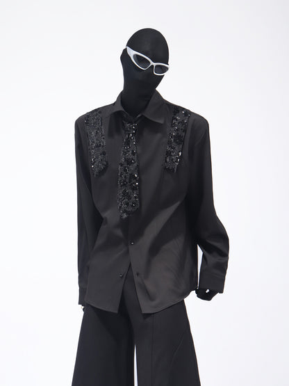 Sequin Design Tie Long Sleeve Shirt WN23741