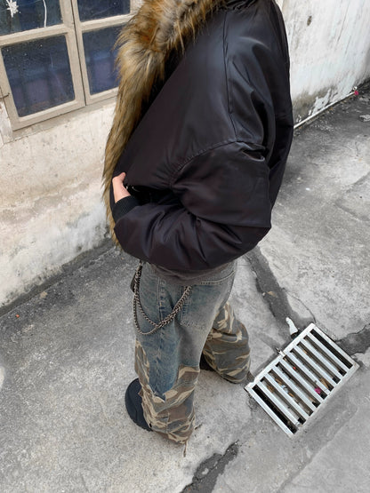 Fake Fur-Collar Glossy Padded Jacket WN22175