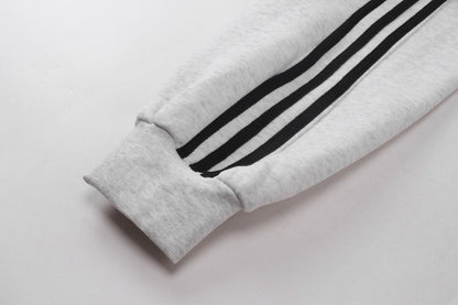 Stripe Zipper Hoodie & Wide Leg Drawstring Sweatpants Setup WN27993