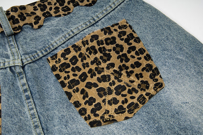 Leopard Print Damage Half Denim Jeans WN25462