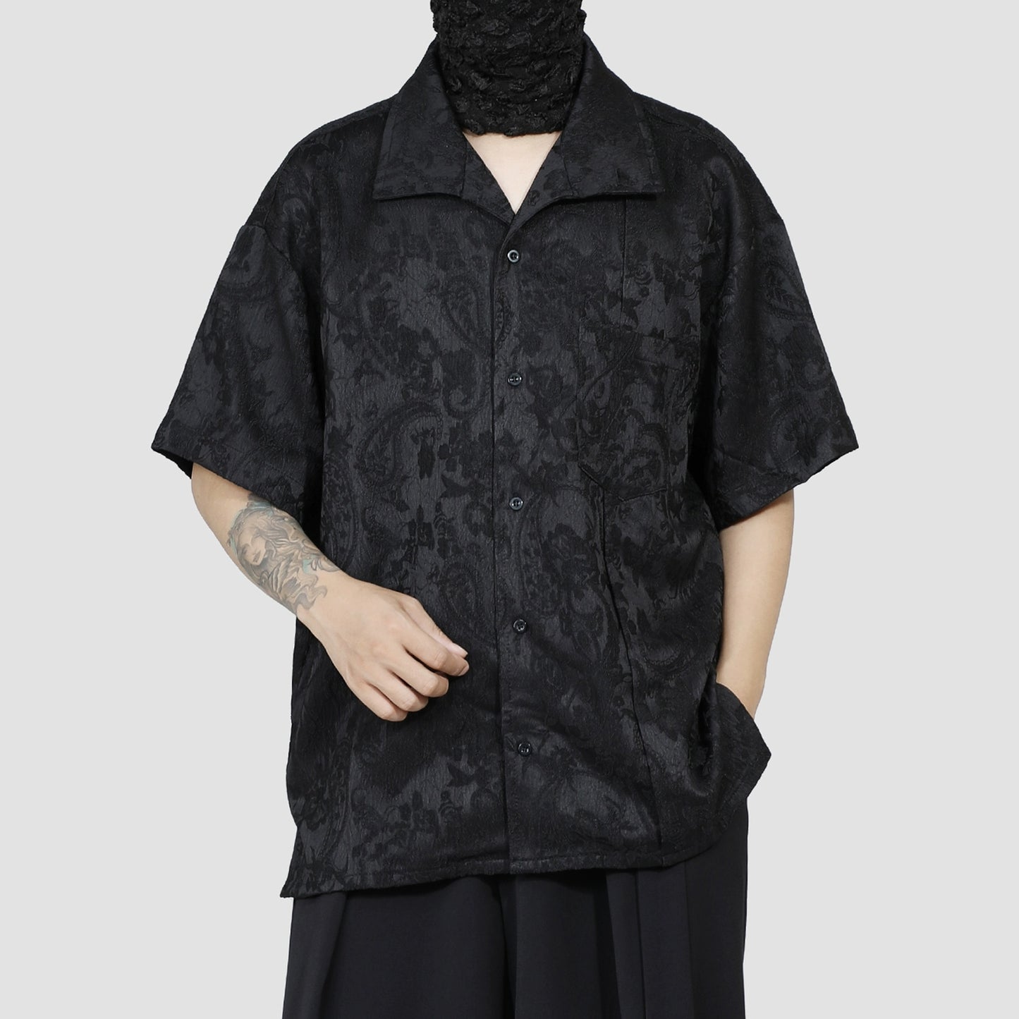 Side Slit Jacquard Short Sleeve Shirt WN20184