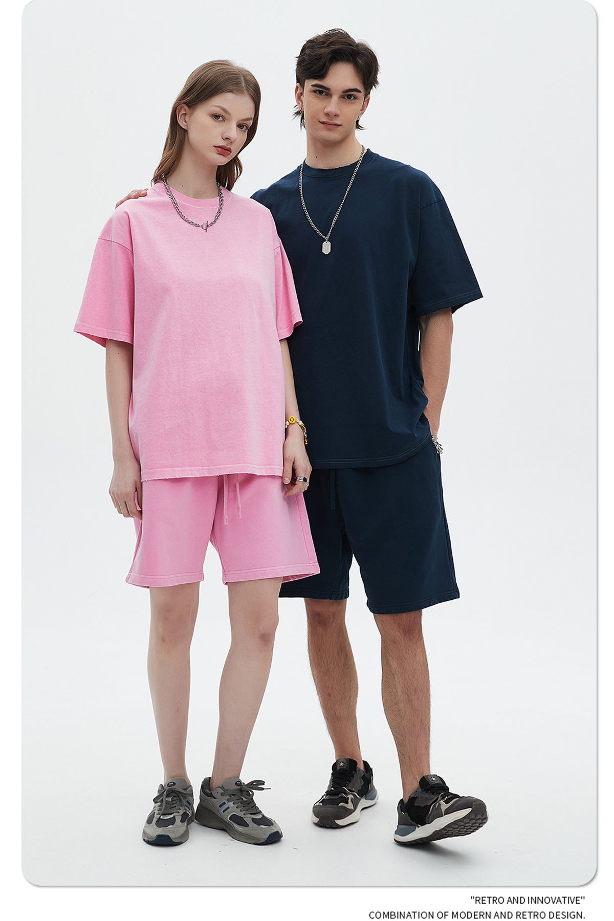 Washed Dyed Oversize Damage Short-sleeve T-shirt & Short Sweatpants Setup WN6630-K
