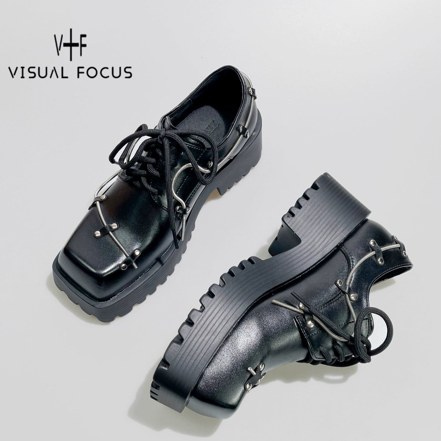 Square Toe Chunky Heel Leather Platform Derby Shoes WN20612