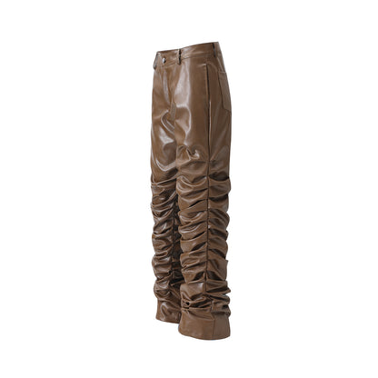 PU Leather Pleats Straight Pants WN25754