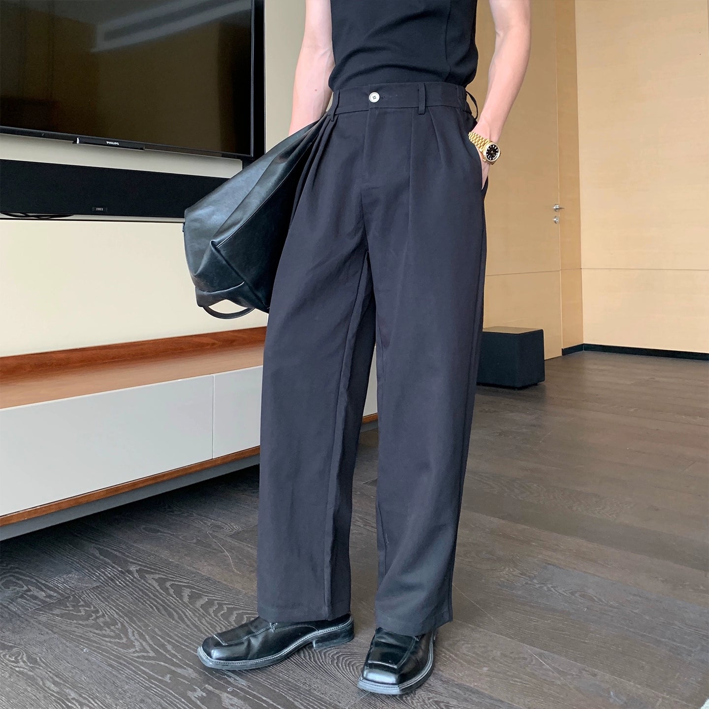 Plain Long Sleeve Shirt & Straight Pants Setup WN20483