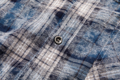 Plaid Washed Fringe Long Sleeve Shirt WN25379