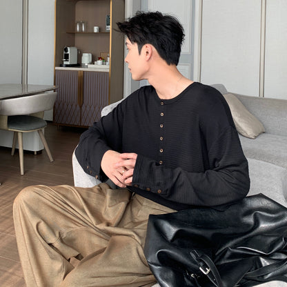 Wrinkle-Free Henry Neck Long Sleeve T-Shirt WN20476