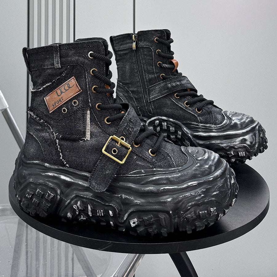 Denim Strap Buckle Platform Sneaker Boots WN24652