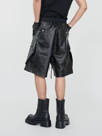 Matte Coated Multi-Pocket Straight Cargo Half Pants WN17329