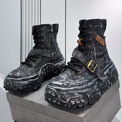 Denim Strap Buckle Platform Sneaker Boots WN24652