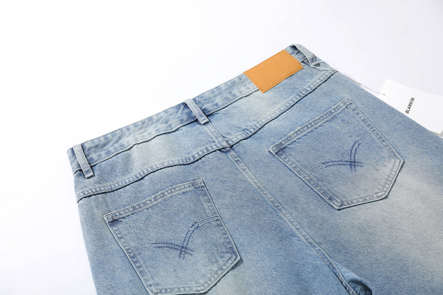 Wash Damage Straight Wide Leg Denim Jeans WN25646