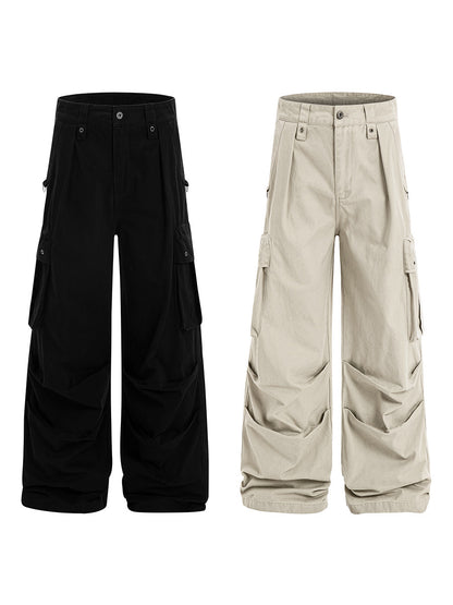 Multi-Pocket Parachute Pleats Wide Leg Cargo Pants WN24227