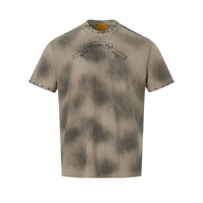 Washed Gradient Letter Print Short Sleeve T-Shirt WN23585