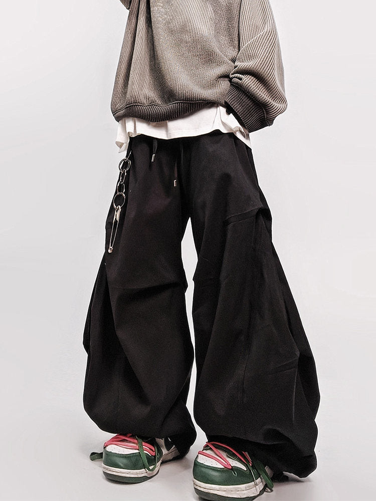 Pleats Curved Seam Wide Leg Pants WN24018