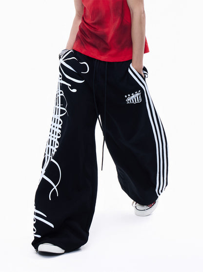 Music Art Graphic Print Wide Leg Sweatpants WN27264