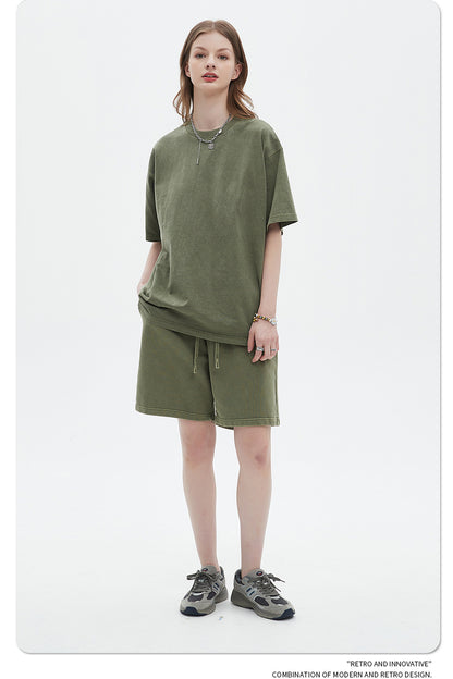 Oversize Washed Short-sleeve-T-shirt & Washed Short Sweatpants Setup WN6633