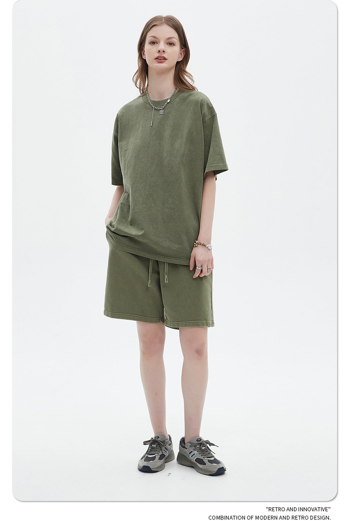 Oversize Washed Short-sleeve-T-shirt & Washed Short Sweatpants Setup WN6633-K