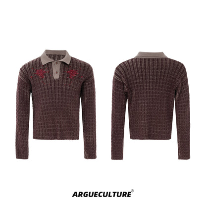 Sequin Contrast-Collar Design-Button Knit Sweater WN21223