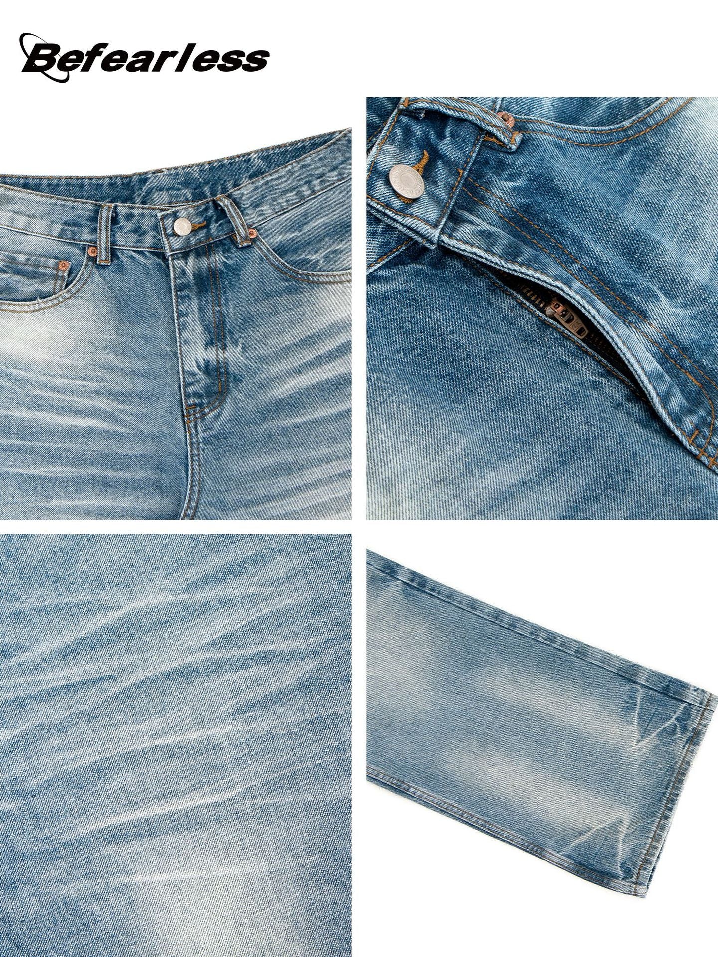 Whisker Washed Straight Denim Jeans WN26245