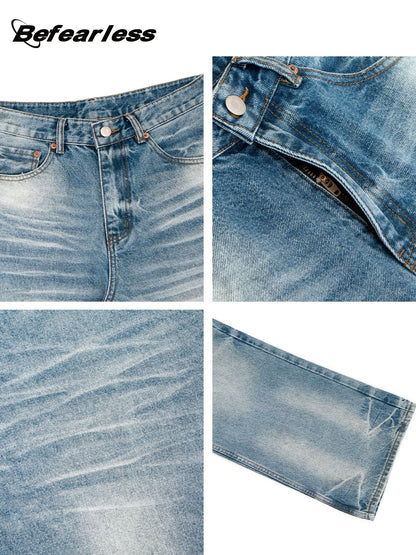 Whisker Washed Straight Denim Jeans WN26245