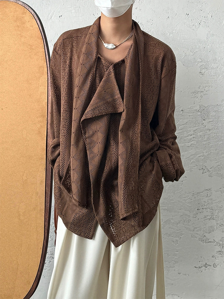 Jacquard Lace Patchwork Ribbon Long Sleeve Shirt WN19980