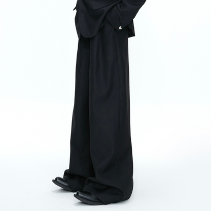 Braided Leather Double-Breasted Shoulder Pad Tailored Jacket & Wide Leg Trousers Setup WN26973