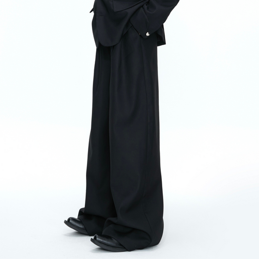 Braided Leather Double-Breasted Shoulder Pad Tailored Jacket & Wide Leg Trousers Setup WN26973