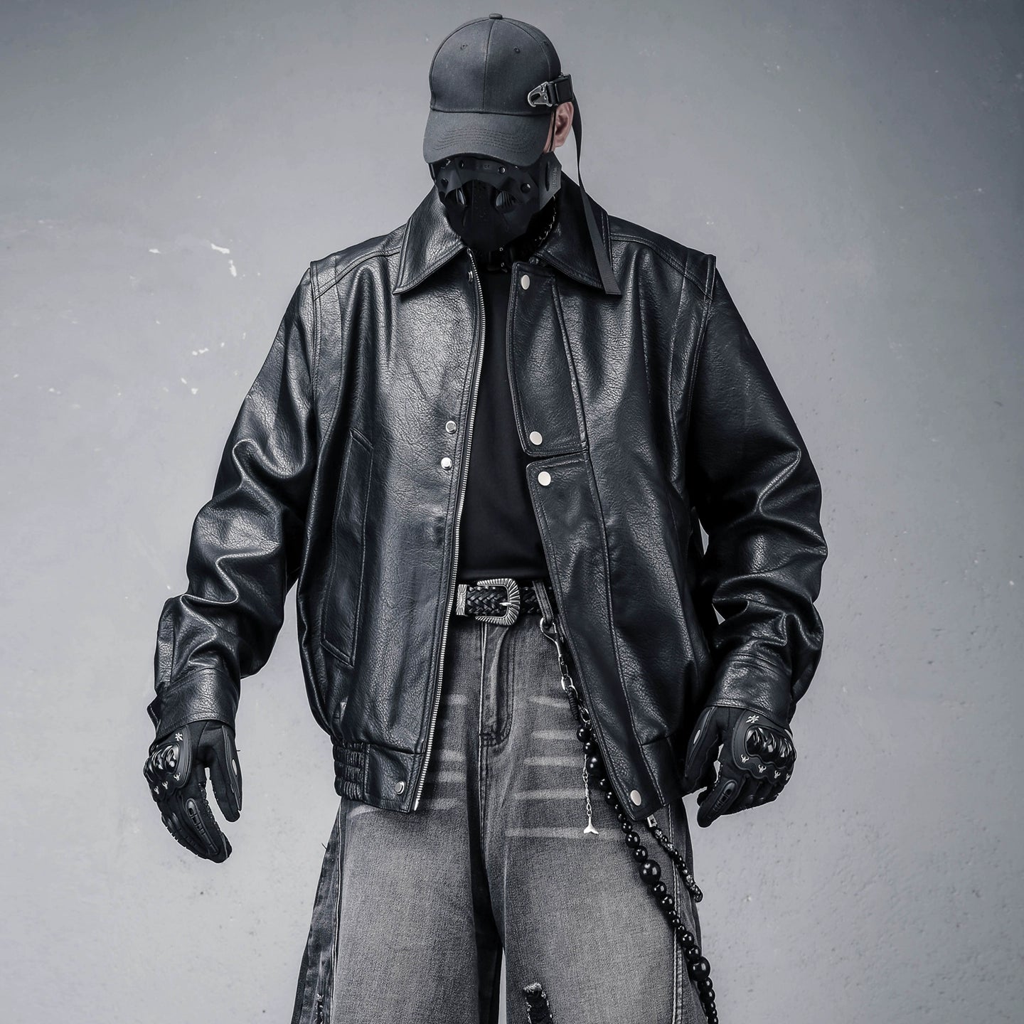 Lapel PU Leather Zipper Jacket WN22325