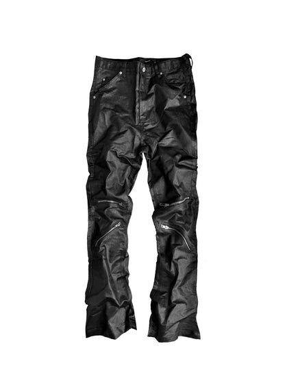 Zipper Pocket Hand-Paint Coating Flare Denim Jeans WN27080