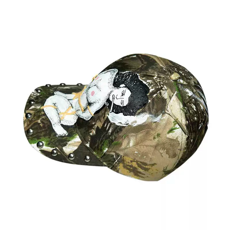 Camouflage Graffiti Rivet Curved-Brim Cap WN21097