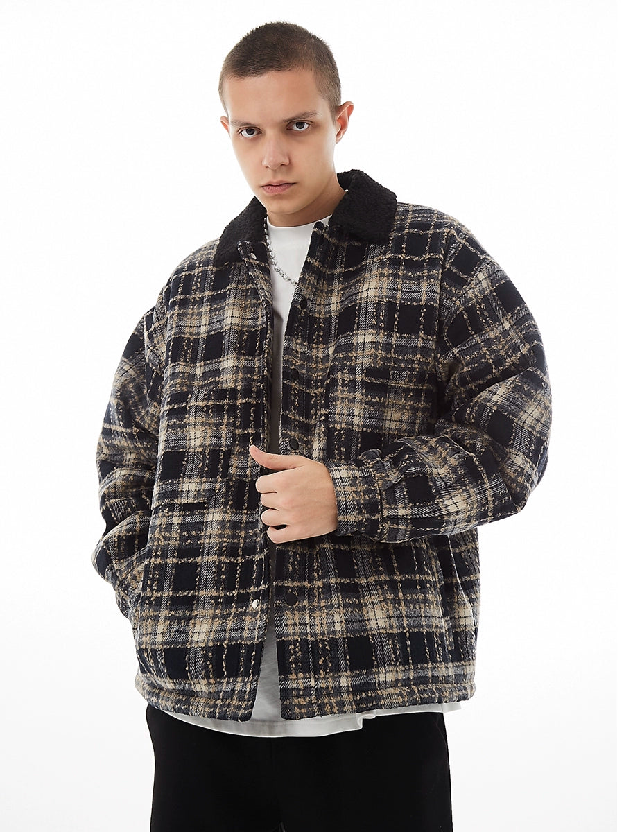 Plaid Sherpa-Lined Wool-Blend Padded Jacket WN12161