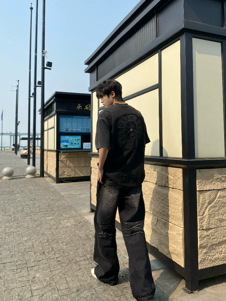 Wash PU Patchwork Tassel Heavyweight Denim Jeans WN20743