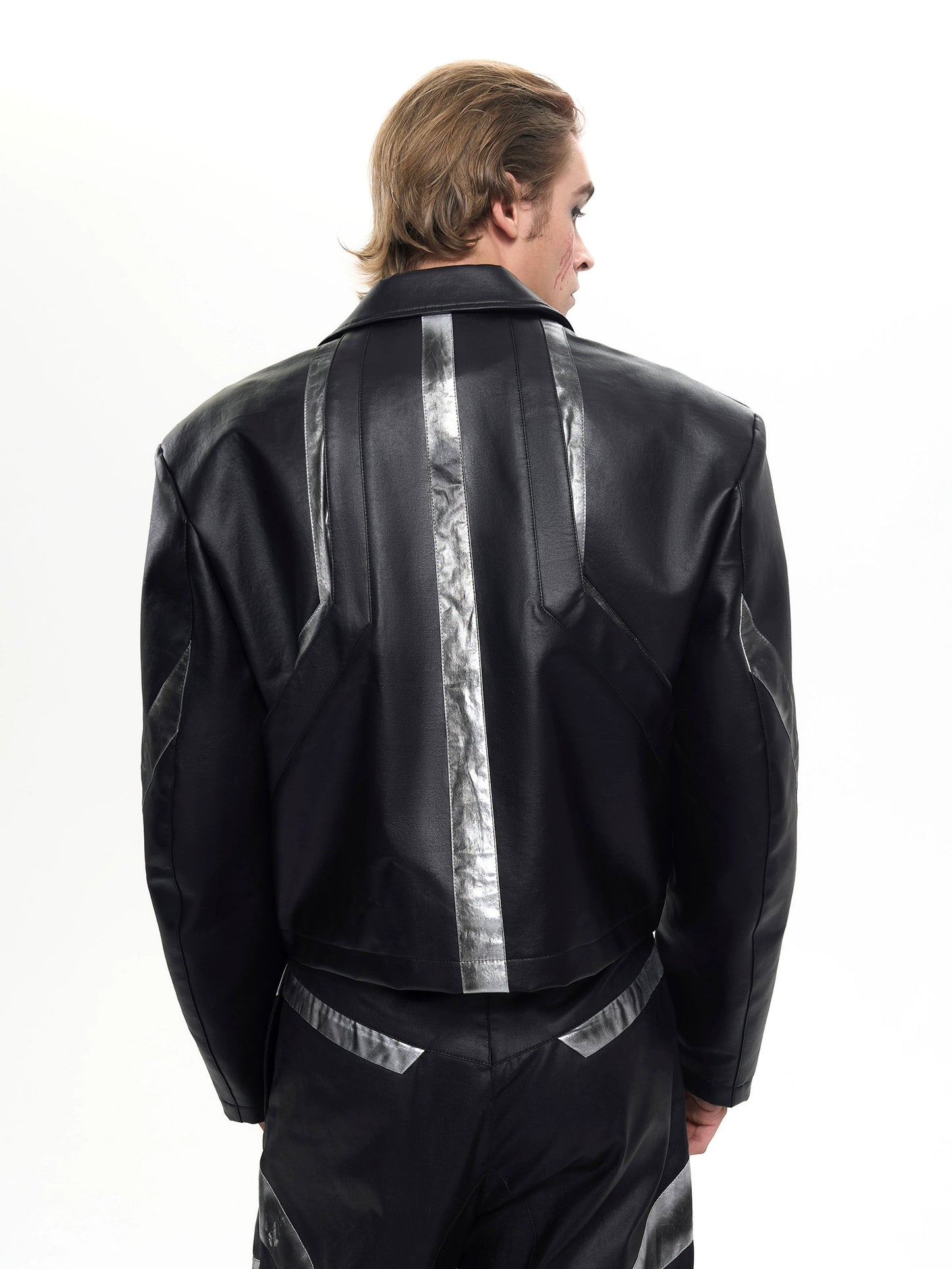 Patchwork Oversize PU Leather Jacket & PU Leather Pants Setup WN20510