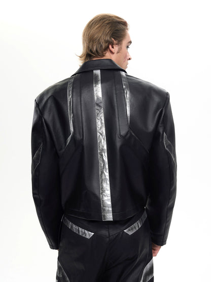 Patchwork Oversize PU Leather Jacket & PU Leather Pants Setup WN20510