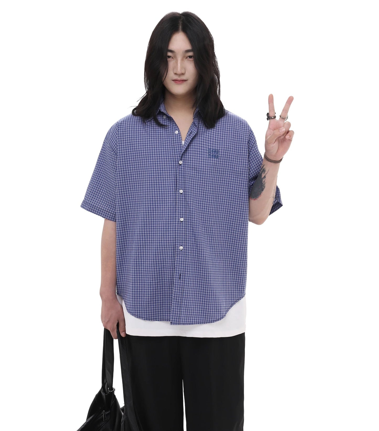 Blue Checkered Short and Long Sleeve Shirt WN7998