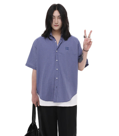 Blue Checkered Short and Long Sleeve Shirt WN7998