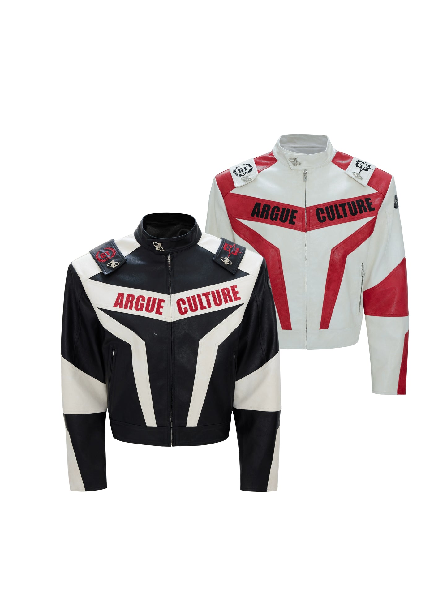 Logo Embroidery Colorblock PU Leather Jacket WN22593