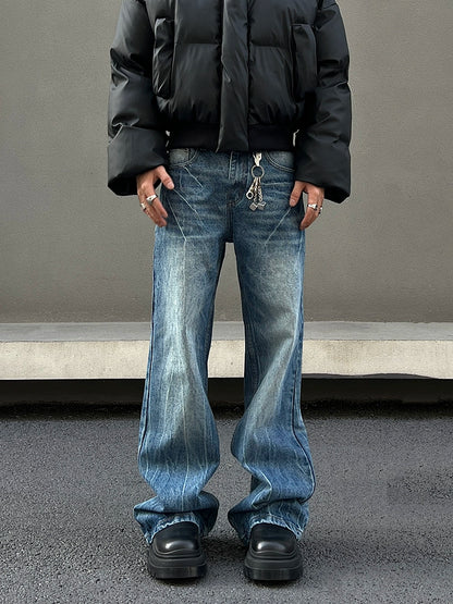 Lightning Pattern Flare Denim Jeans WN19590