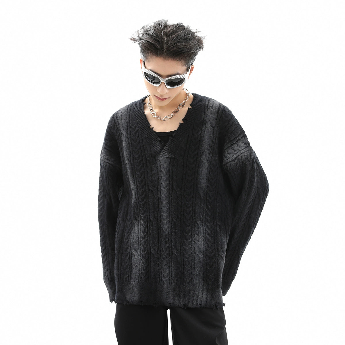 Oversize V-Neck Knit Sweater WN10337