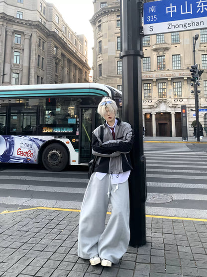 Black-Gray Patchwork Oversize Jacket WN19818