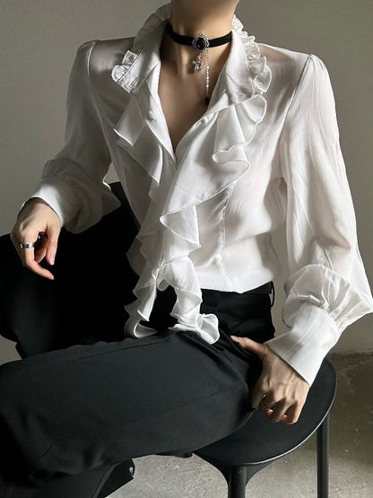 Ruffled Slim Shirt & Necklace WN19619