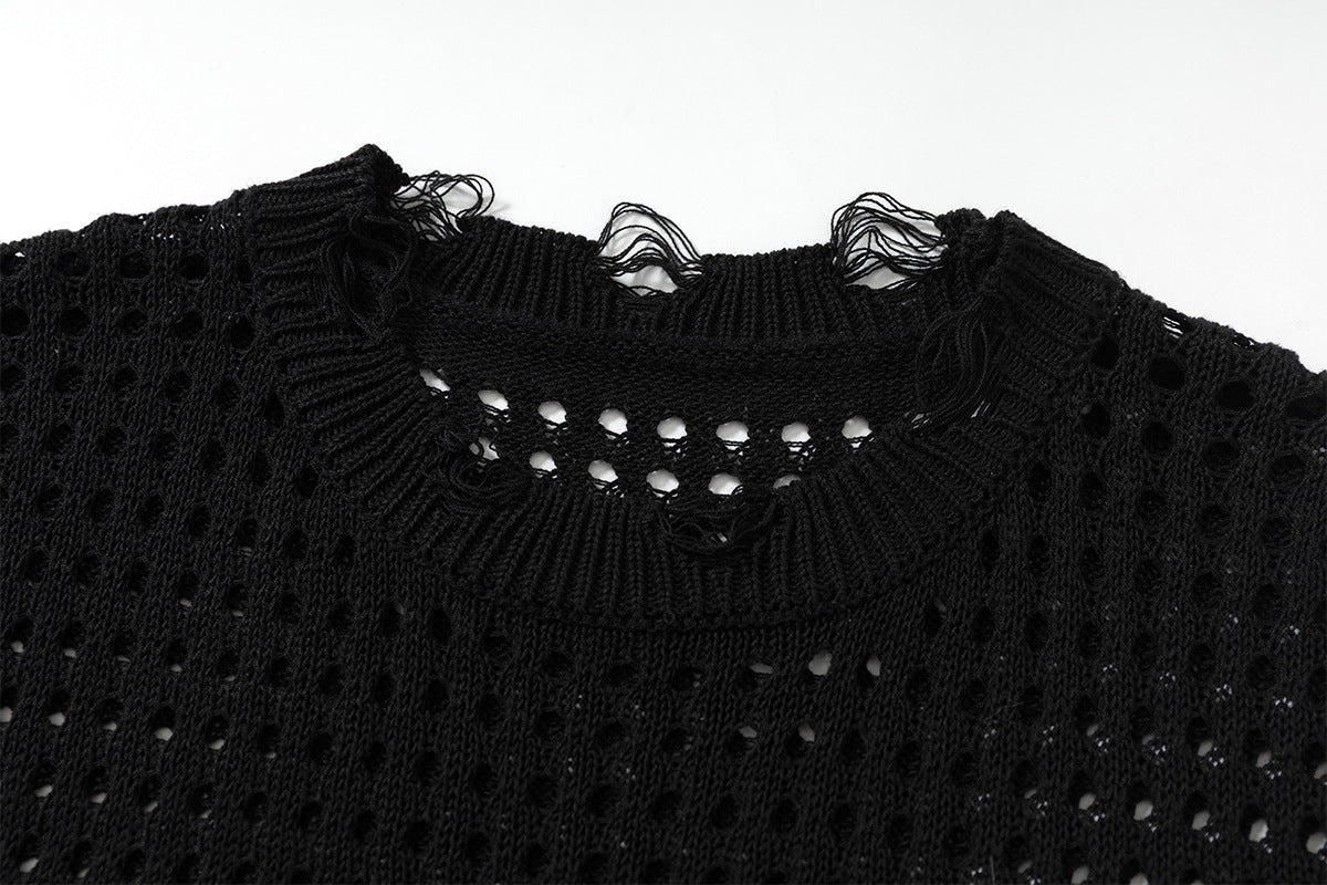 Mesh Damage Design Knit Vest WN25757