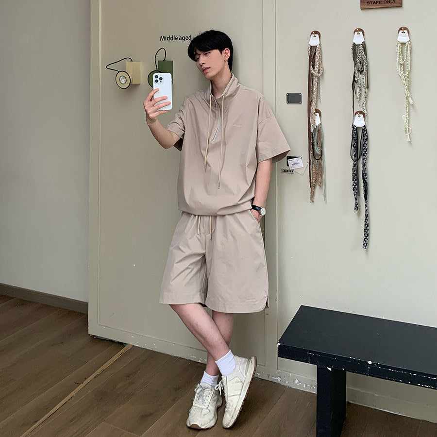 Half Zip Short Sleeve T-Shirt & Half Pants Setup WN24901