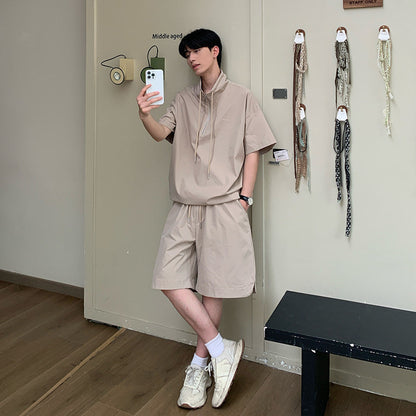 Half Zip Short Sleeve T-Shirt & Half Pants Setup WN24901