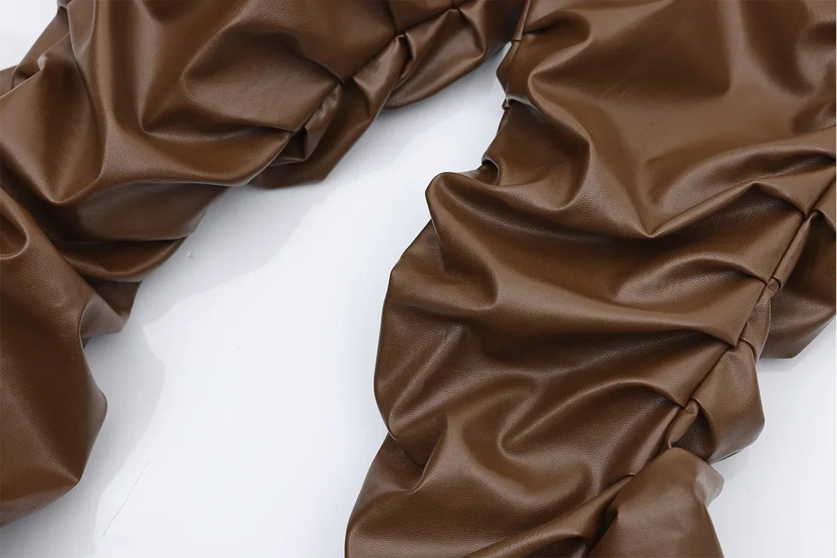 Wrinkle PU Leather Straight Pants WN16104