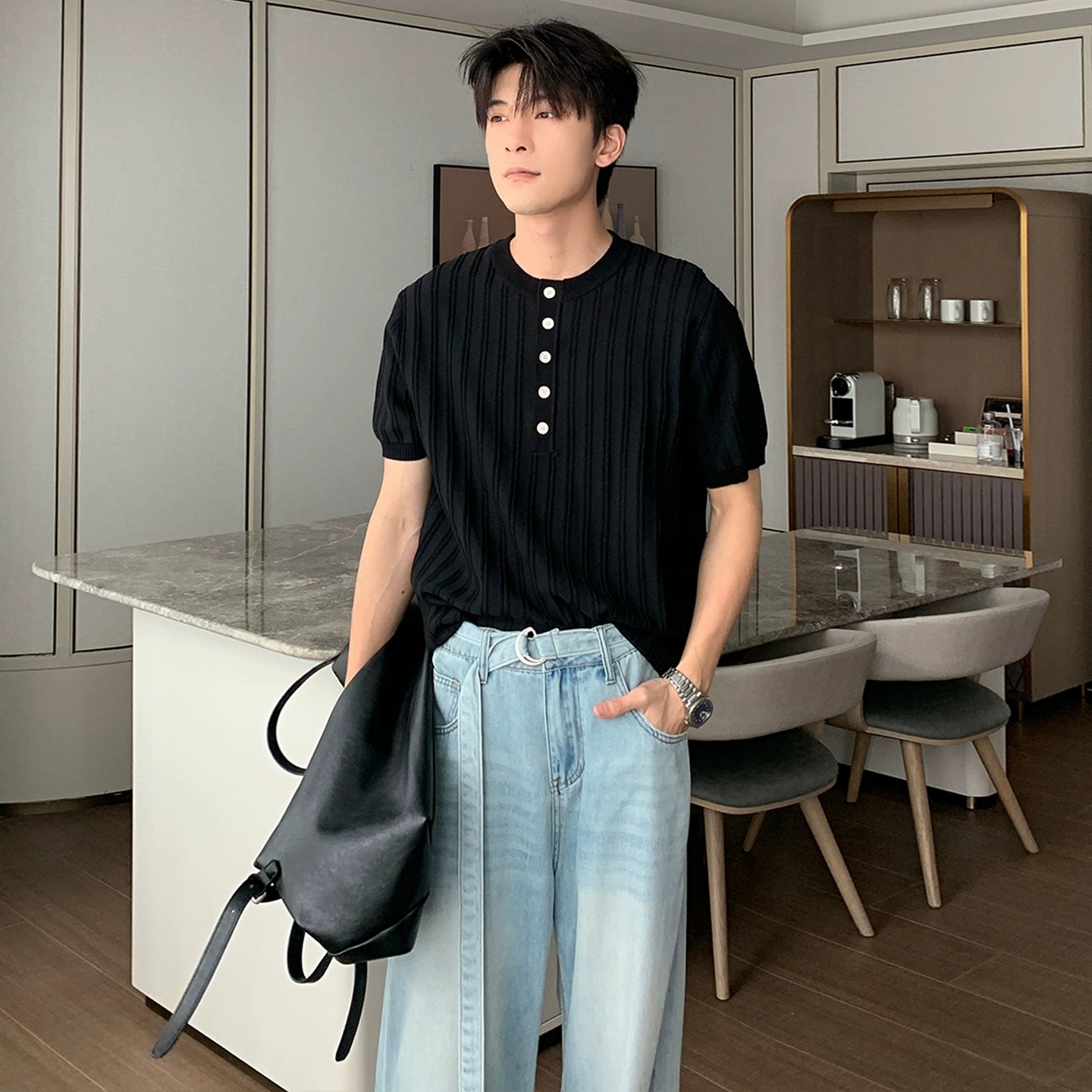 Henry Neck Oversize Short Sleeve T-Shirt WN20454